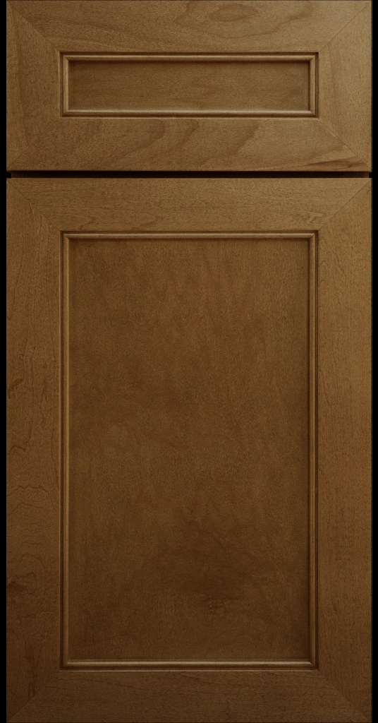 Alpine mitered shaker cabinet in Perfect Brown Stain with a flat center panel & inside bead detail.